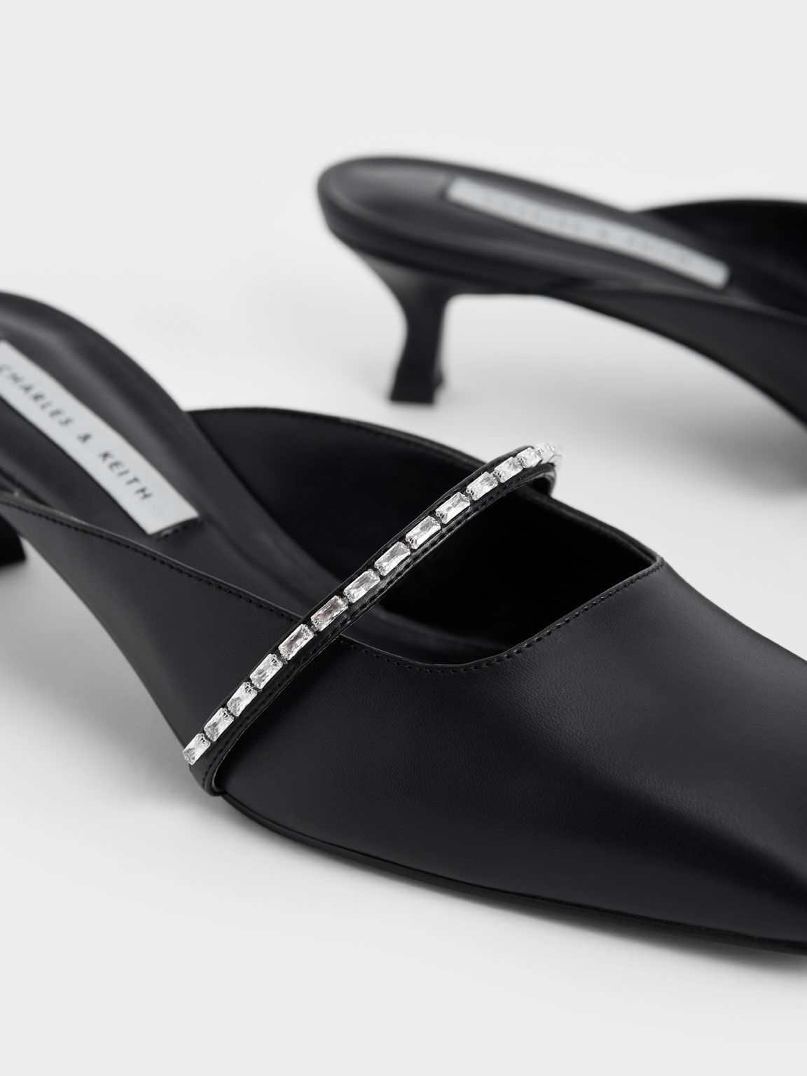 Sandal Gem-Embellished Square Toe Mules, Black, hi-res