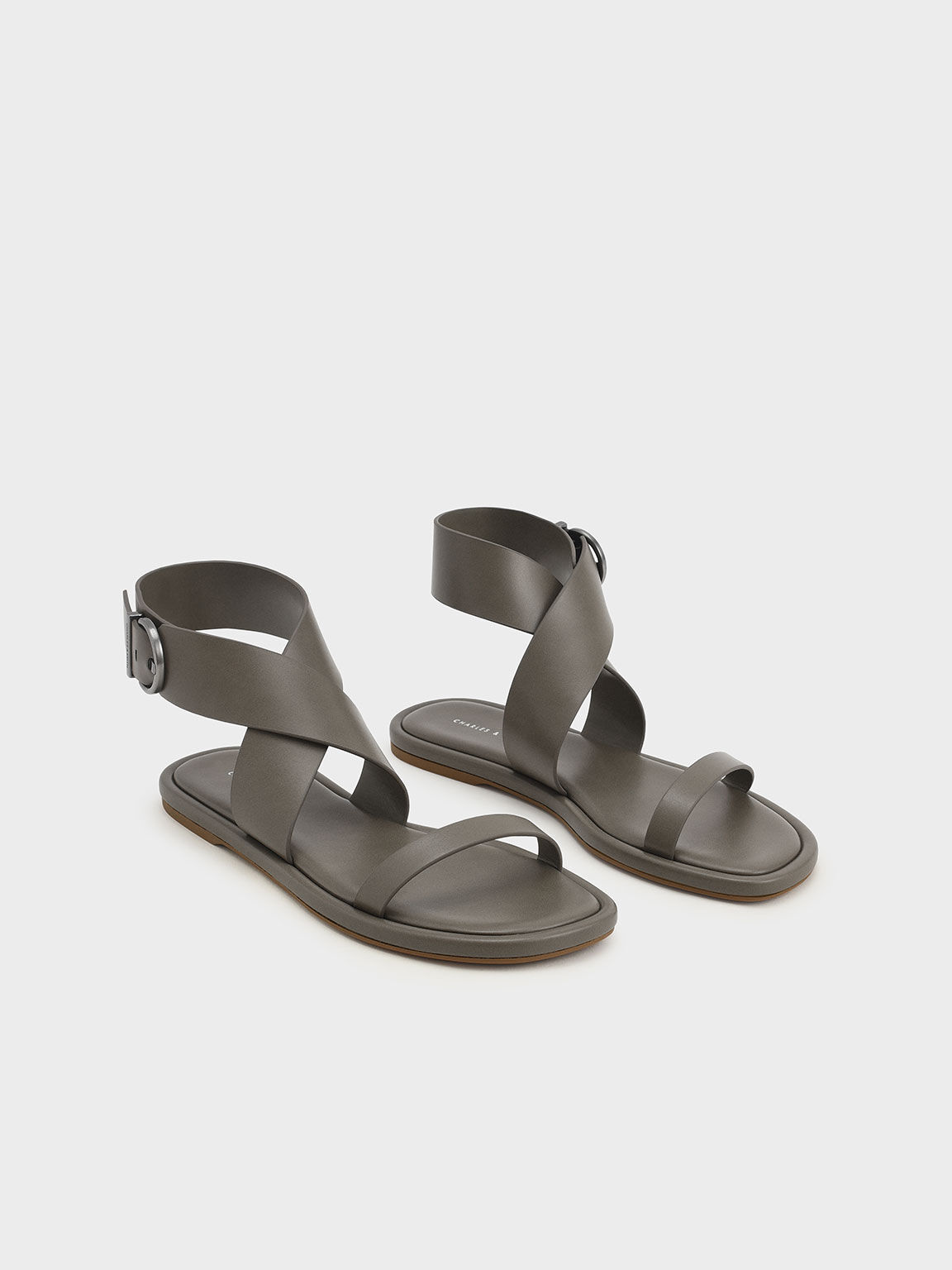 Olive Sandal Flat Thick Ankle Strap 