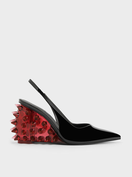 Sepatu Slingback Wedges Patent Spike-Heel, Red, hi-res
