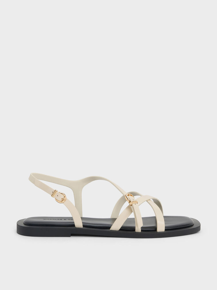 Strappy Crossover Slingback Sandals, White, hi-res