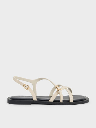 Strappy Crossover Slingback Sandals, White, hi-res