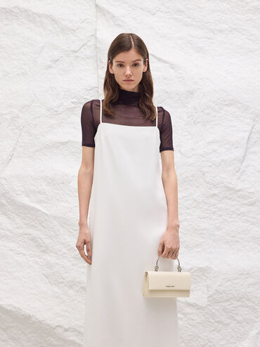 Dompet Panjang Sculptural-Handle Kristine, Cream, hi-res