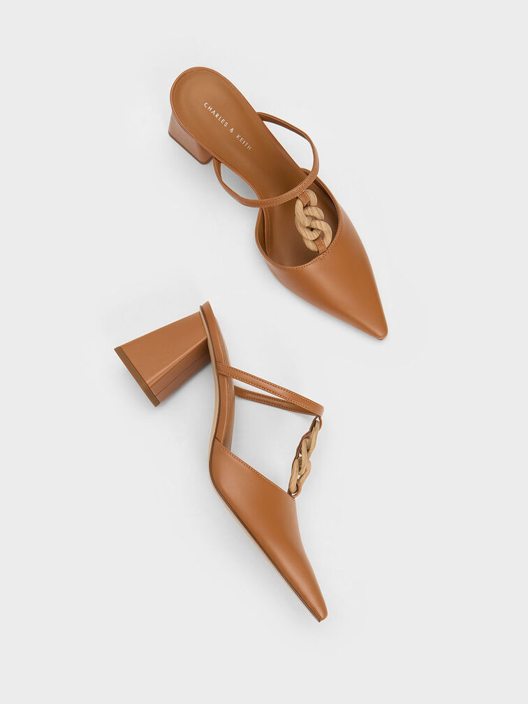 Chunky Chain-Link Heeled Mules, Camel, hi-res