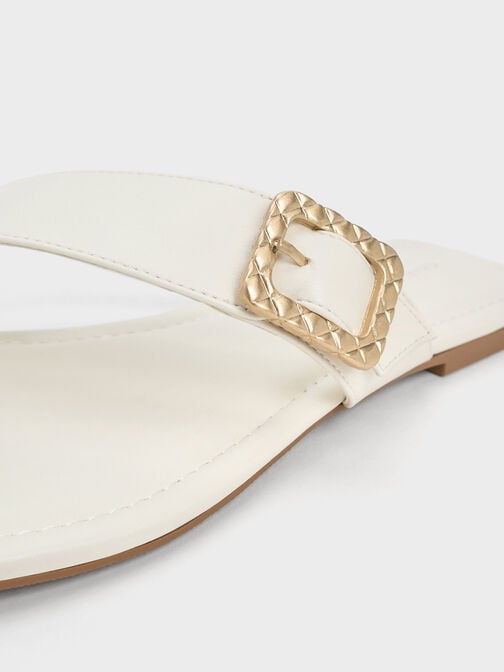 Sandal Thong Quilted Buckle, Chalk, hi-res