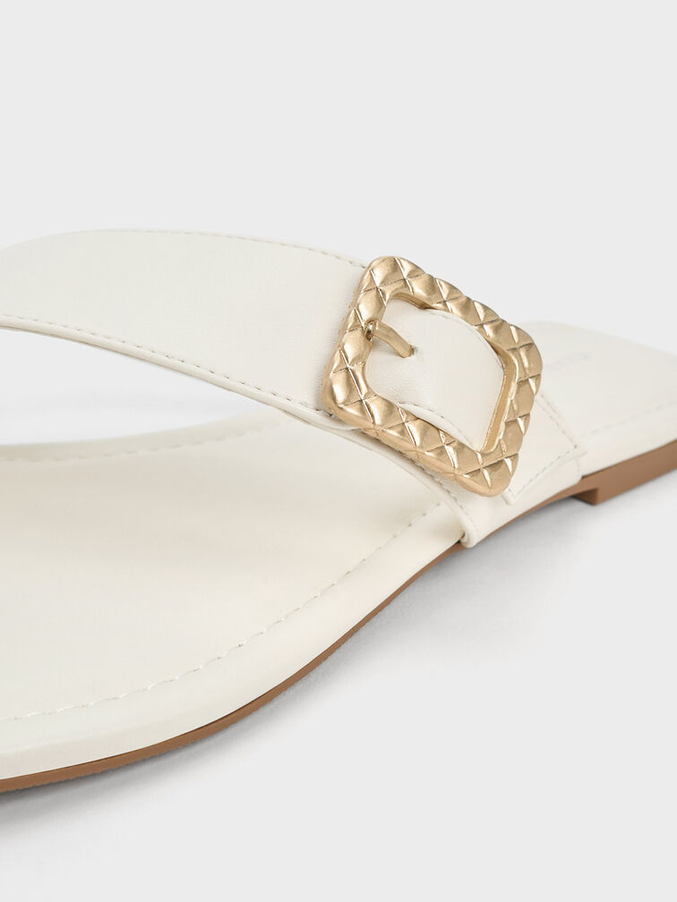 Quilted Buckle Thong Sandals, Chalk, hi-res