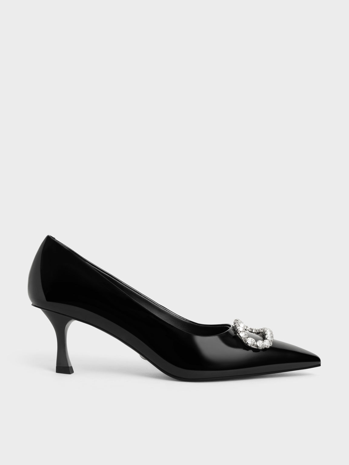 Sepatu Pumps Patent Leather Gem-Embellished, Black, hi-res
