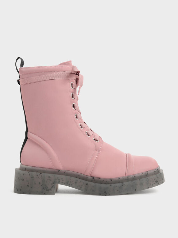 The Anniversary Series: Sepatu Ankle Boots Charli Recycled Nylon Lace-Up, Pink, hi-res