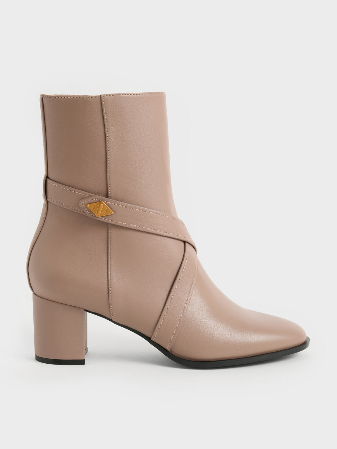 Sepatu Ankle Boots Metallic Accent Crossover, Camel, hi-res