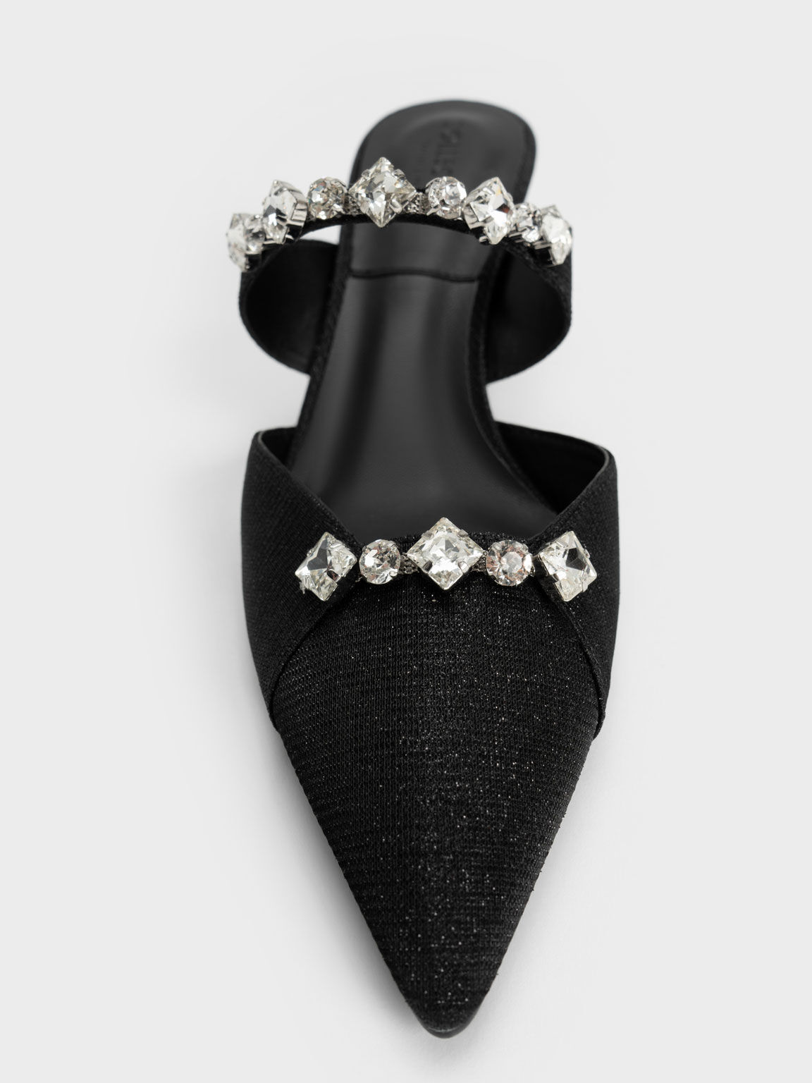 Sepatu Mules Glittered Gem-Embellished, Black, hi-res