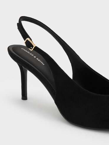 Sepatu Pumps Slingback Faux Suede Emelia, Black Textured, hi-res