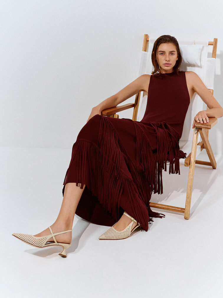 Sepatu Pumps Slingback Sculptural-Heel Raffia, Beige, hi-res