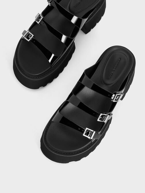Sepatu Platform Triple-Strap Patent Nadine, Black Patent, hi-res