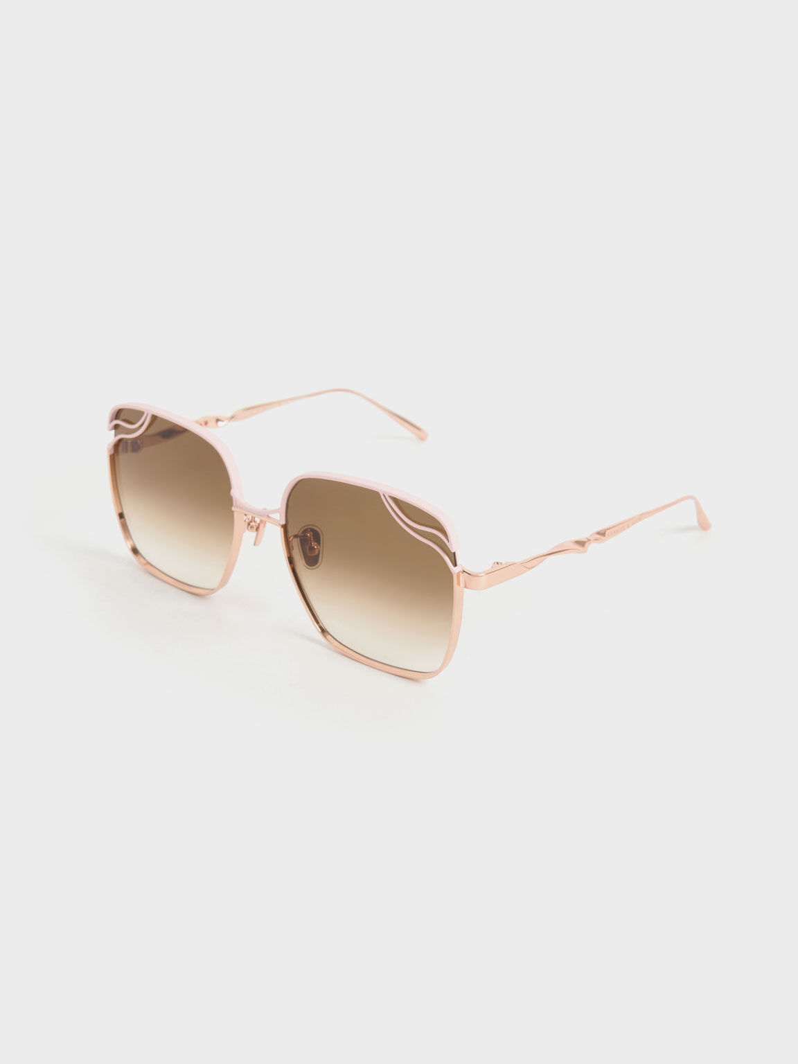 Wavy Wire-Frame Square Sunglasses, Peach, hi-res