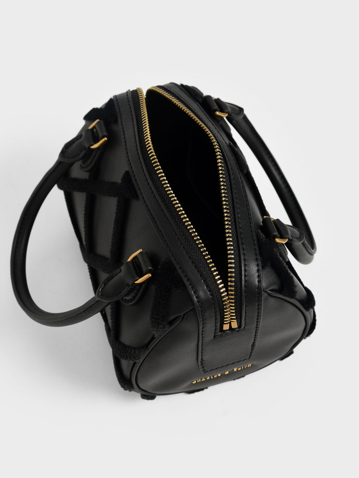 Cleo Criss-Cross Pattern Top Handle Bag, Black, hi-res