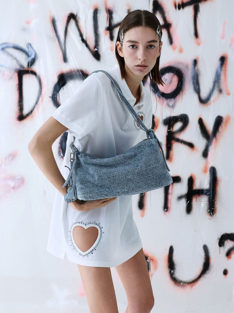Tas Bahu Slouchy Rey Denim, Denim Blue, hi-res