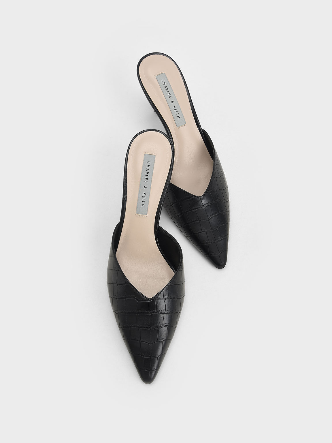 Sepatu Mules Croc-Effect Metallic Blade Heel, Animal Print Black, hi-res