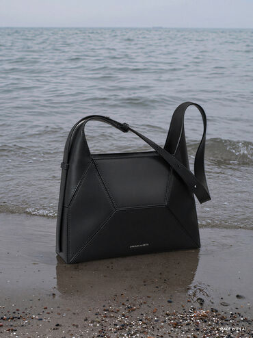 Nasrin Geometric Hobo Bag, Noir, hi-res