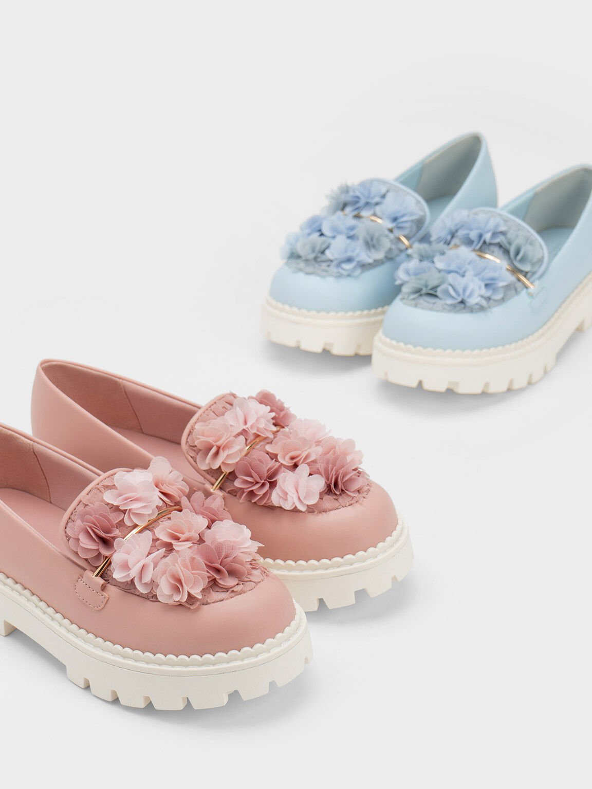 Girls' Floral Mesh Loafers, Blush, hi-res