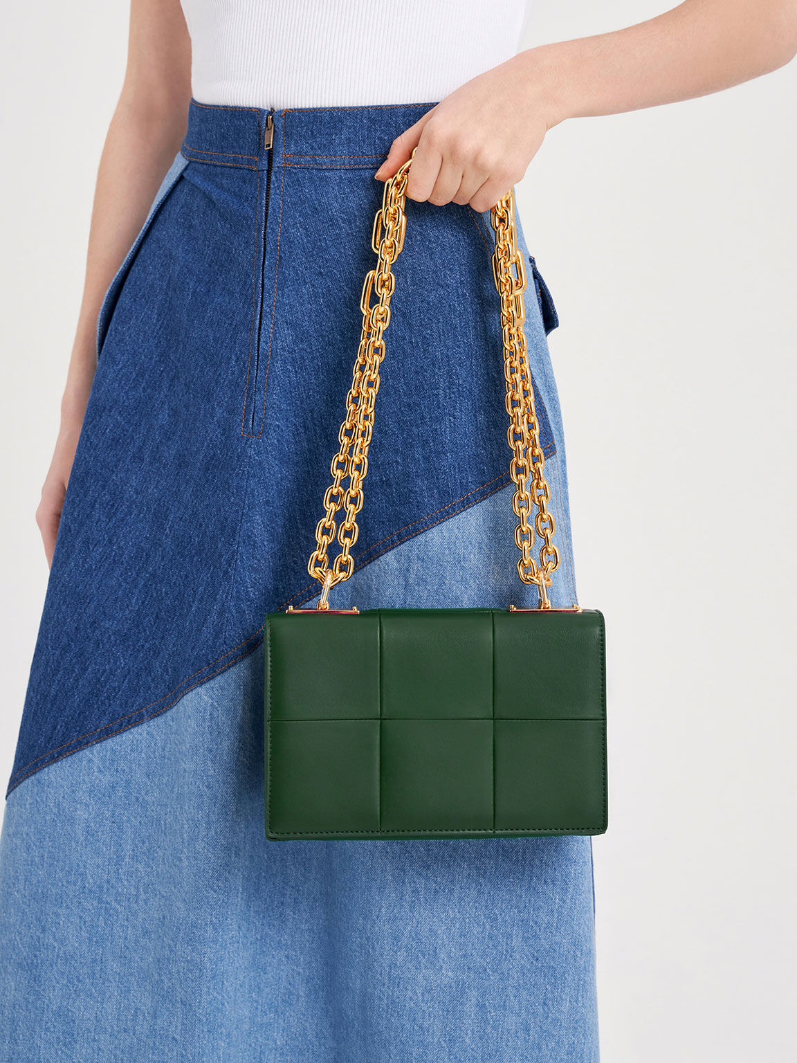 Georgette Chain Handle Bag, Dark Green, hi-res