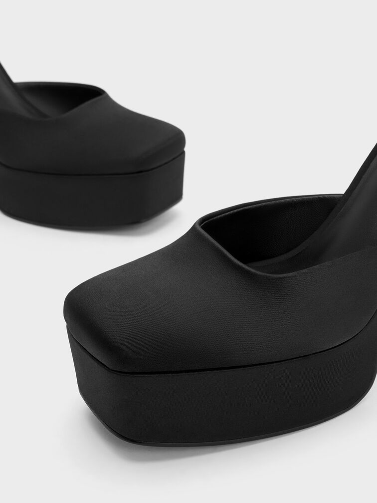 Sepatu Pumps D'Orsay Recycled Polyester Flare Heel, Black, hi-res
