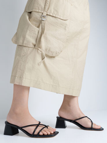 Sandal Block-Heel Toe-Ring Strappy, Black, hi-res