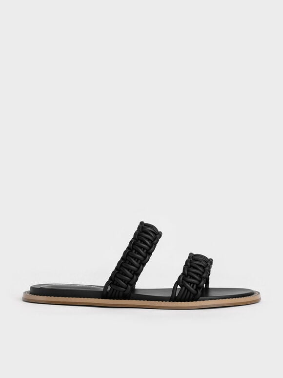 Sandal Slide Braided Strap, Black, hi-res