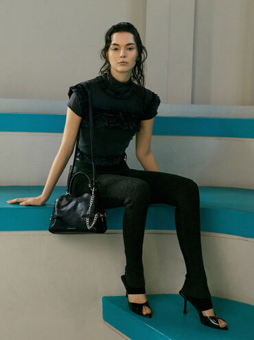 Tas Tote Side-Belt Chain Delfina, Noir, hi-res