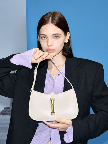 Tas Bahu Metallic Accent Cesia, Cream, hi-res