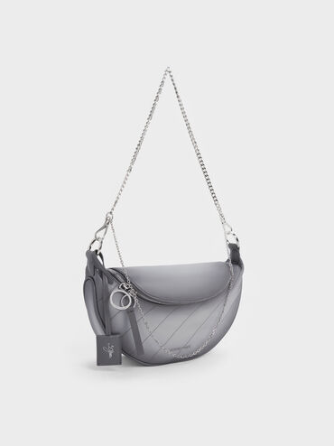 Philomena Half-Moon Crossbody Bag, Grey, hi-res