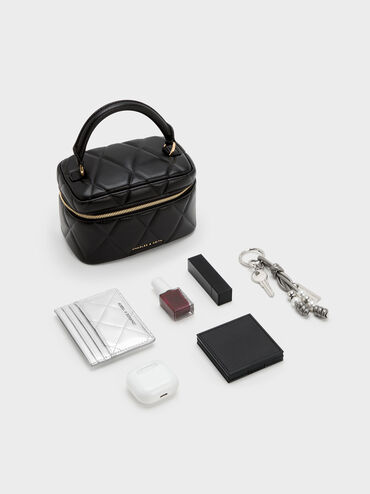 Tas Vanity Top Handle Quilted Arwen, Black, hi-res