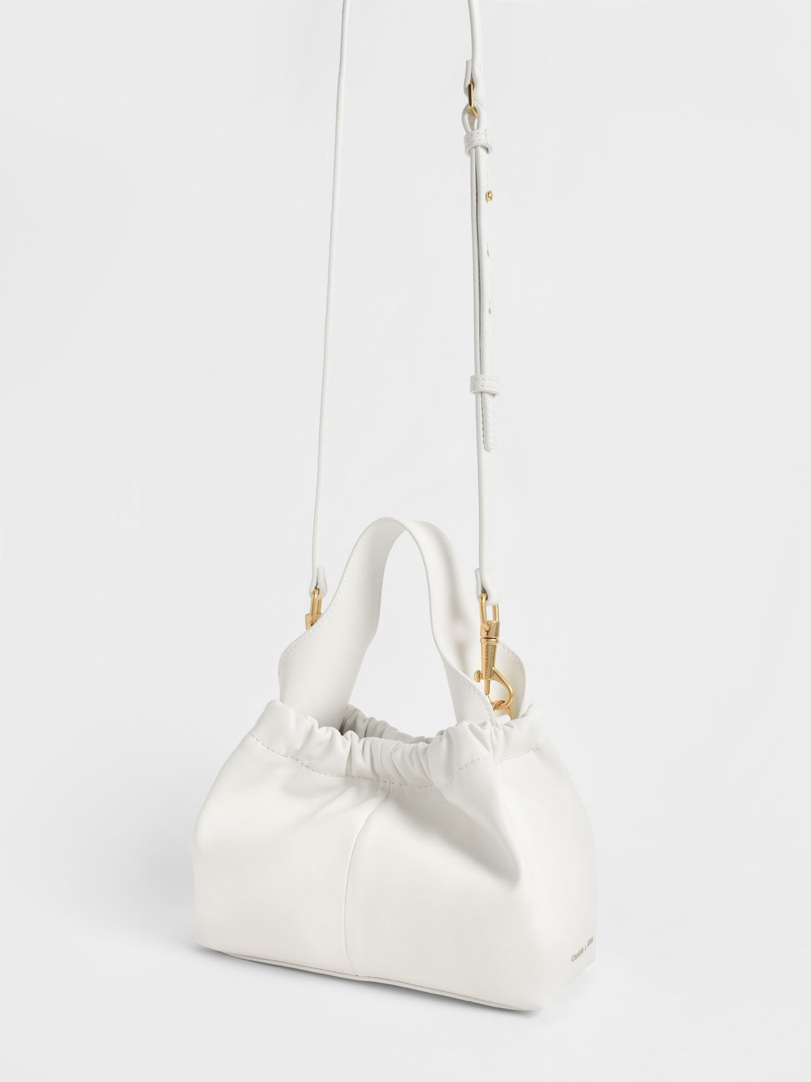 Ruched Slouchy Bucket Bag, White, hi-res