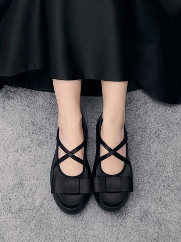 Sepatu Mary Janes Platform Bow Brantley, Black Textured, hi-res