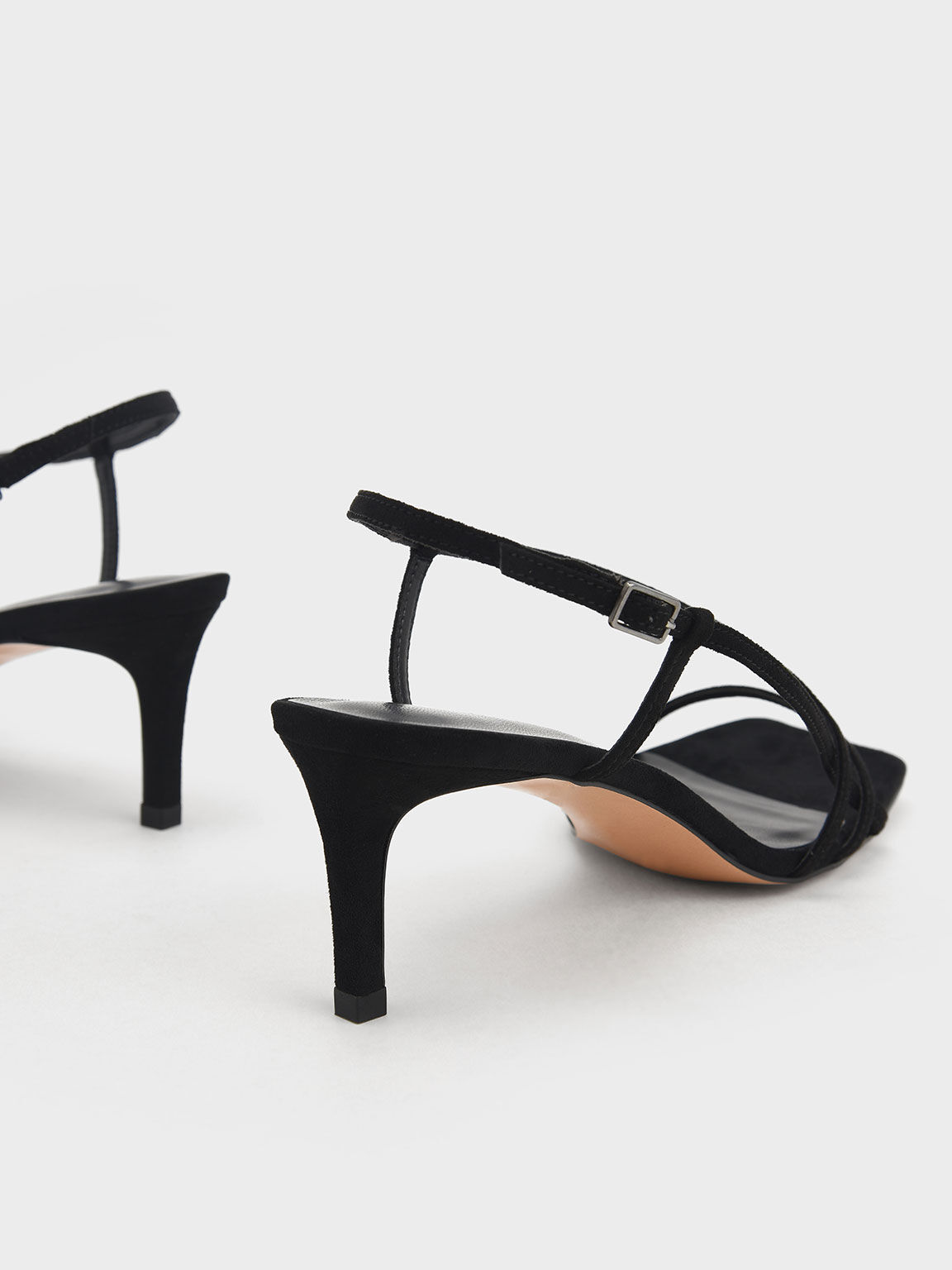 Sandal Heeled Textured Asymmetric Strap, Black Textured, hi-res