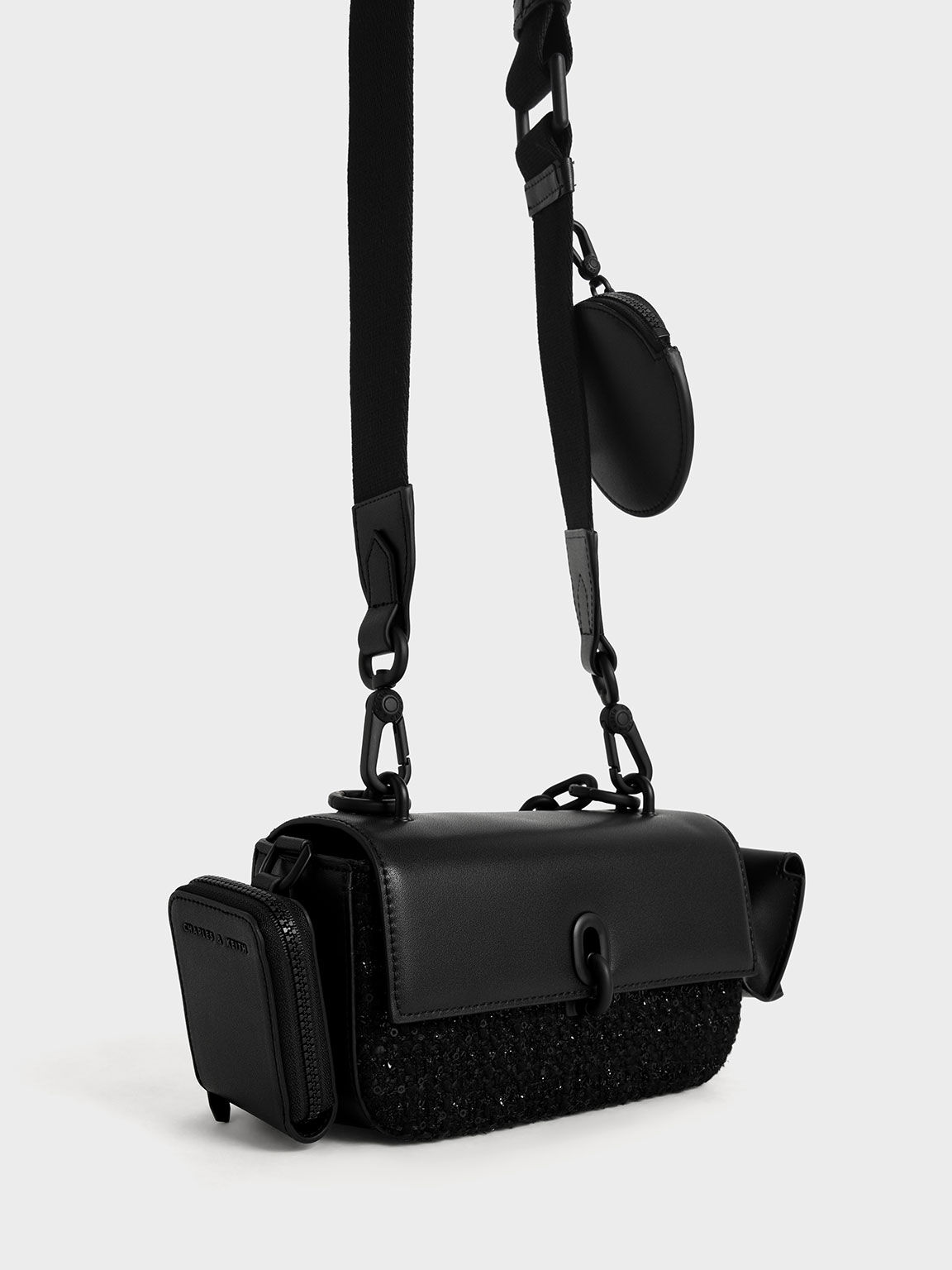Wren Acrylic Chain Handle Tweed Bag, Black, hi-res