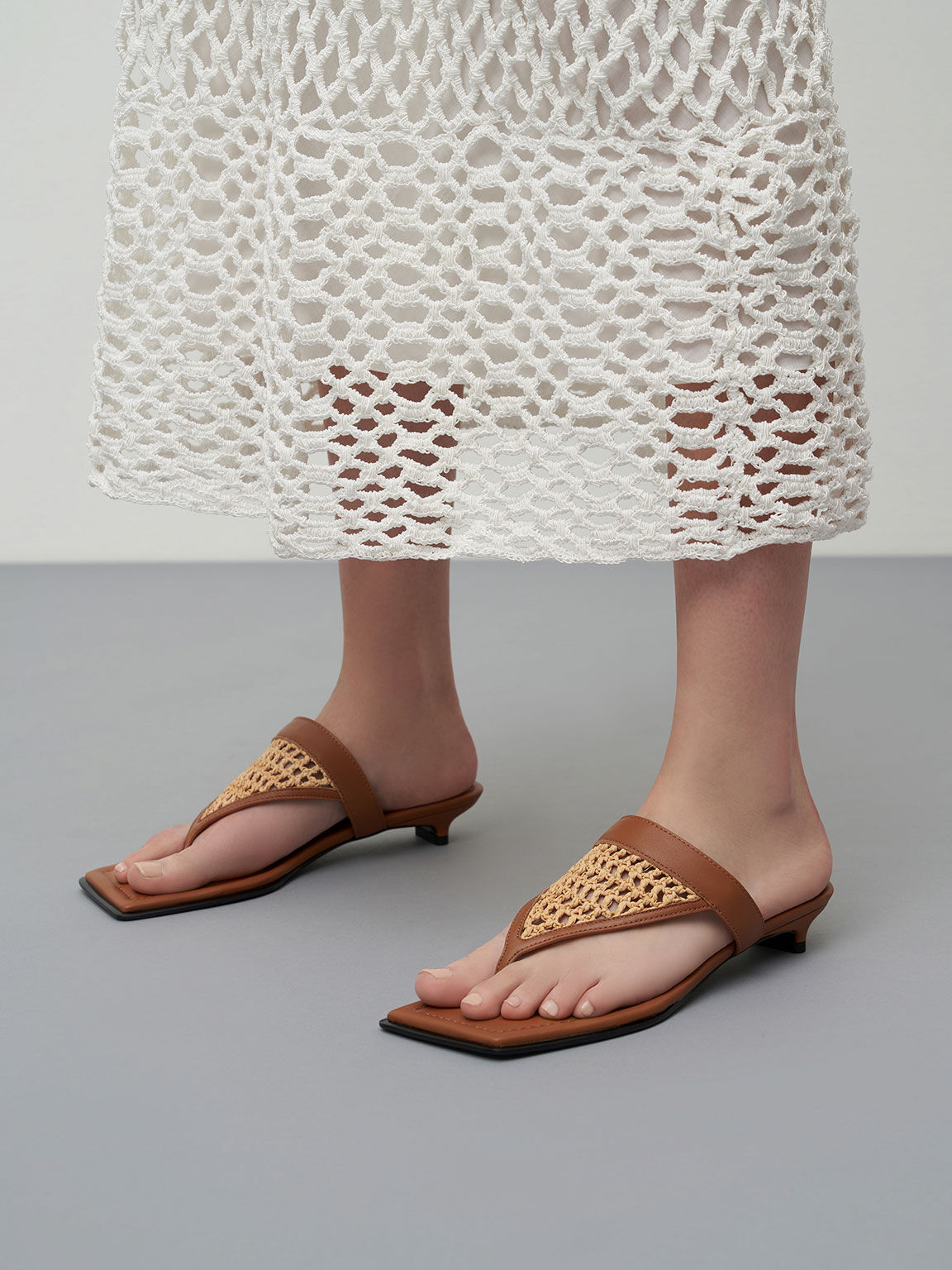 Brown Leather \u0026 Raffia Kitten Heel 