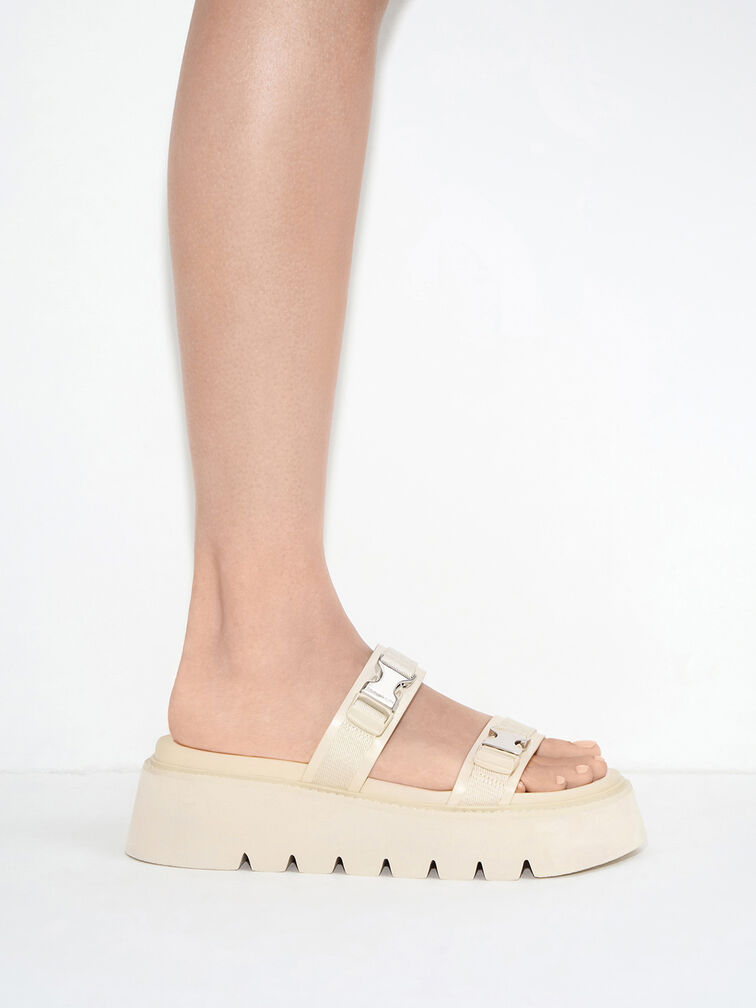 Sandal Flatform Metallic-Buckle Laine, Beige, hi-res