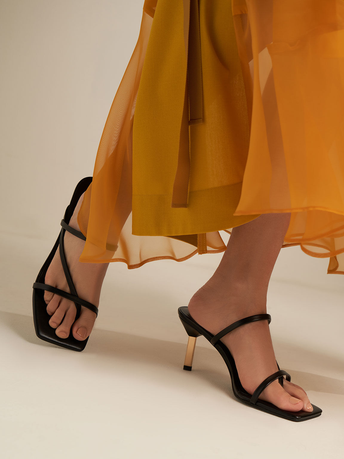 Black Sandal Blade Heel Toe Loop 