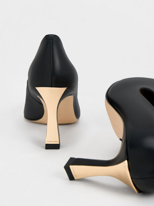 Sepatu Pumps Flare Heel Pointed-Toe, Black, hi-res