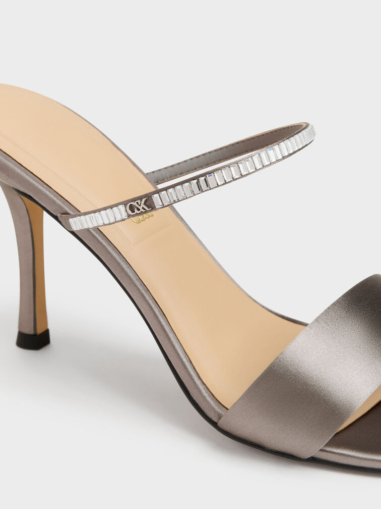 Sepatu Mules Heeled Gem, Pewter, hi-res