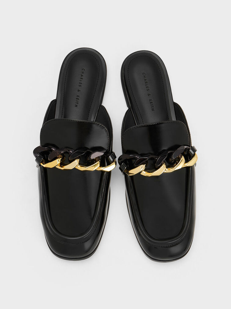 Chunky Chain-Link Loafer Mules, Black Box, hi-res