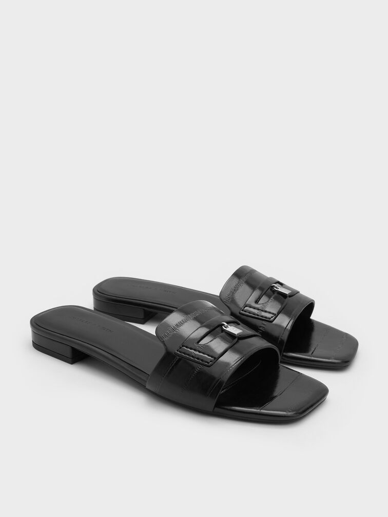 Sandal Slide Eel-Effect Griselda, Animal Print Black, hi-res