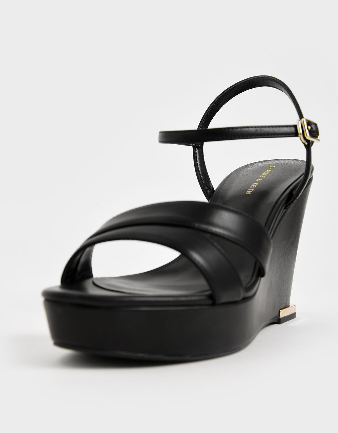 Black Asymmetric Strap Platform Wedges 