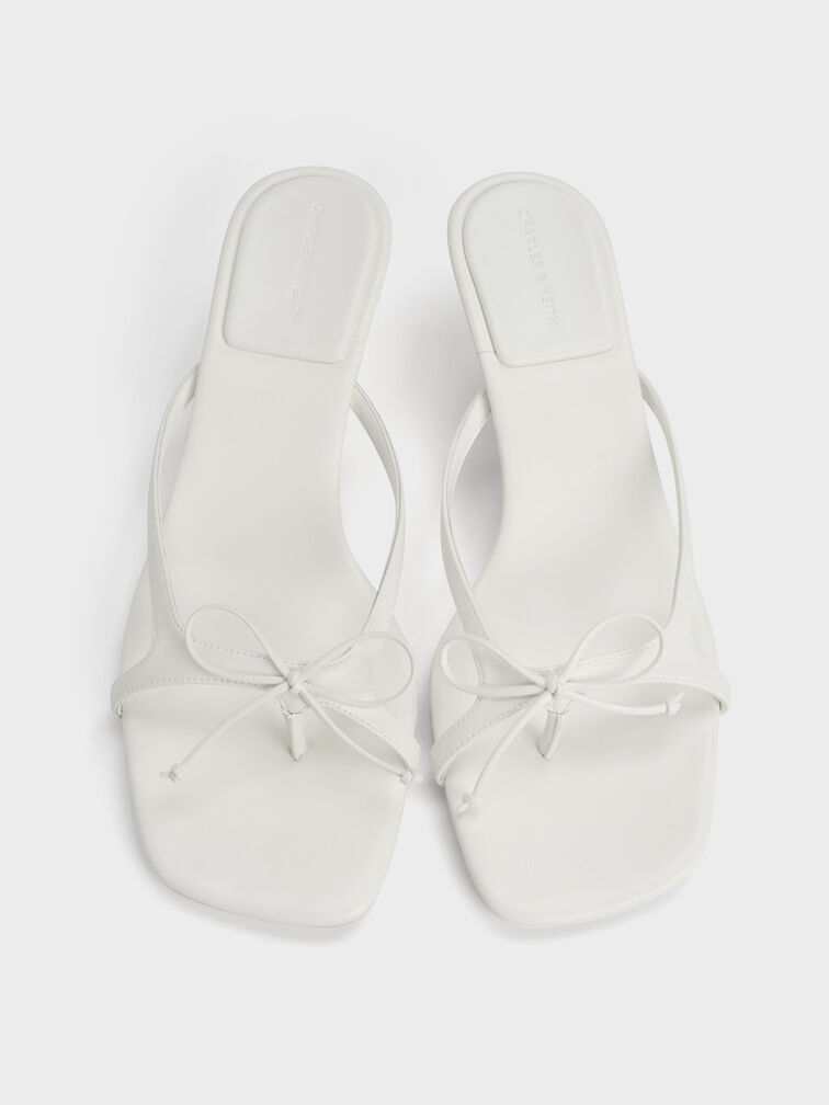 Bow Thong Kitten Heels, White, hi-res