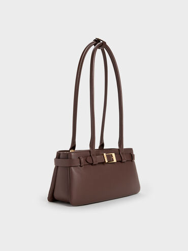 Jody Genuine Leather Belted Shoulder Bag, Dark Brown, hi-res