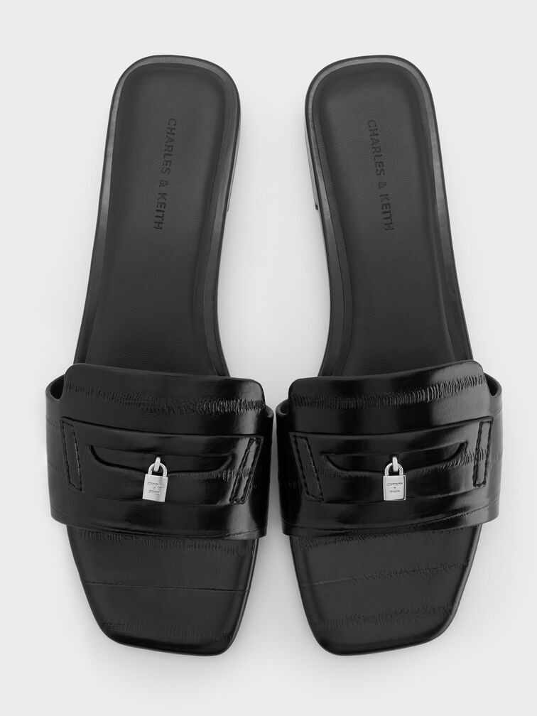 Sandal Slide Eel-Effect Griselda, Animal Print Black, hi-res
