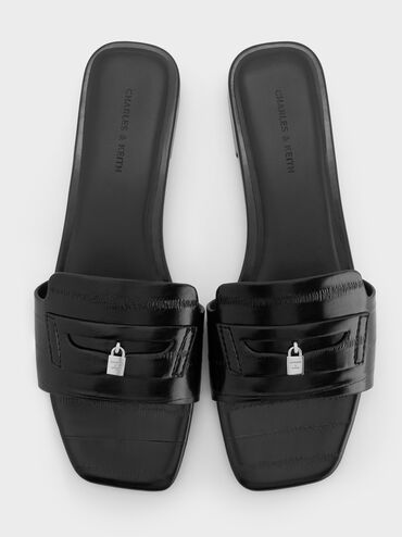 Sandal Slide Eel-Effect Griselda, Animal Print Black, hi-res