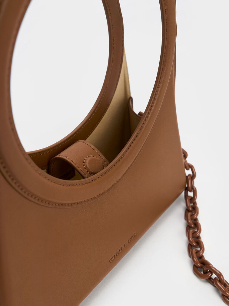 Camelia Circle Handle Geometric Bag, Chocolate, hi-res