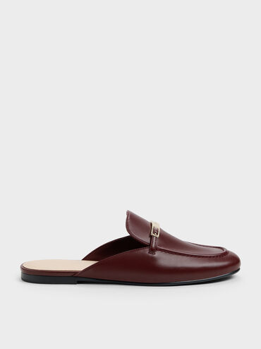 Metallic-Bar Loafer Mules, Burgundy, hi-res