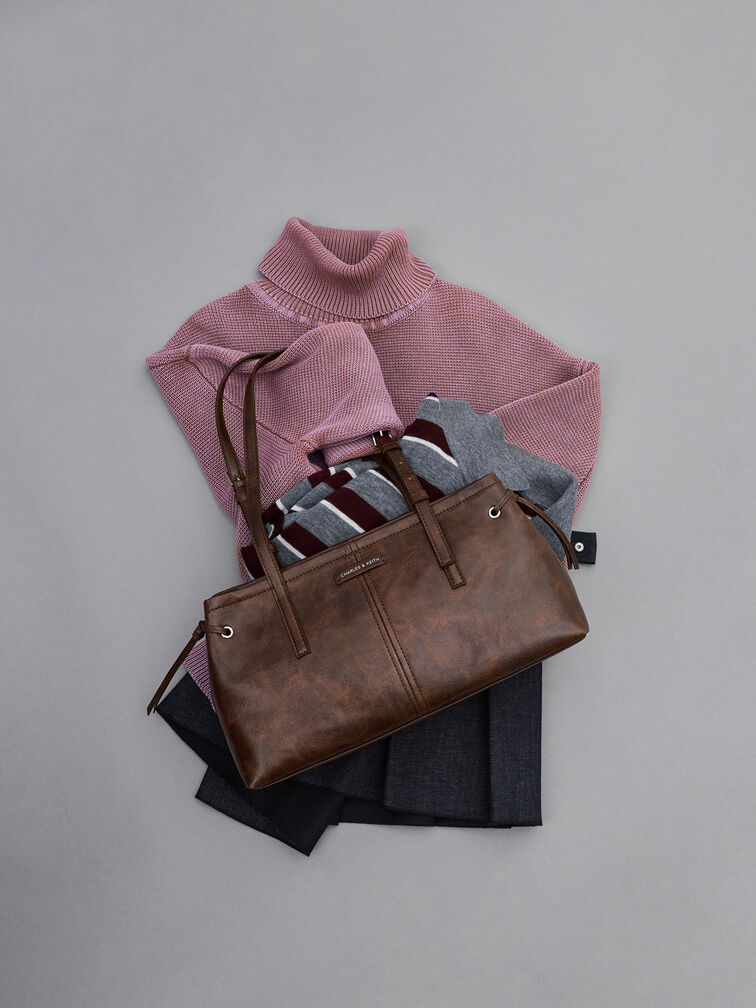 Tas Bahu Elongated-Handle Noane, Distressed Coffee, hi-res