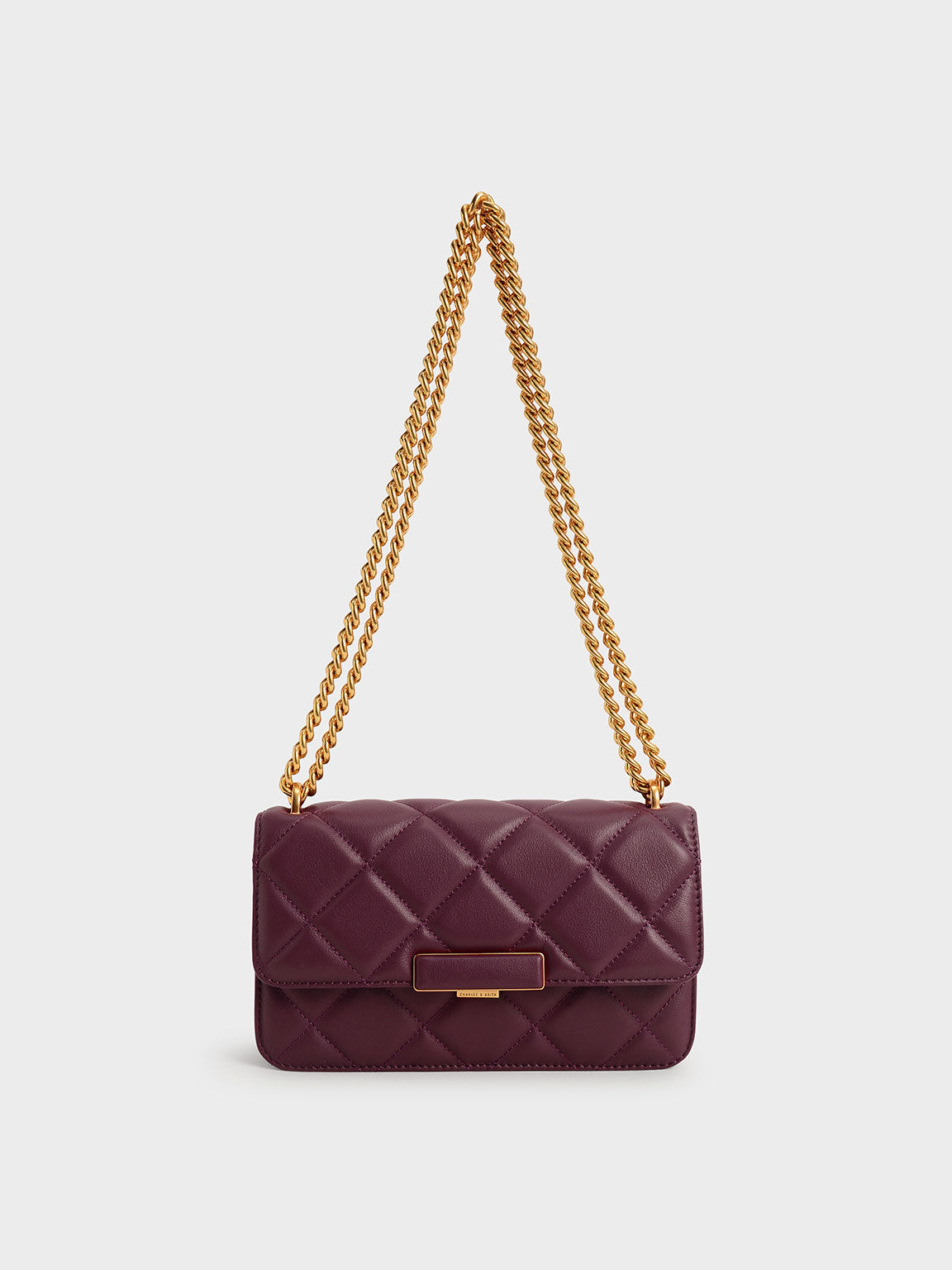 Quilted Leather Chain-Handle Bag, Burgundy, hi-res